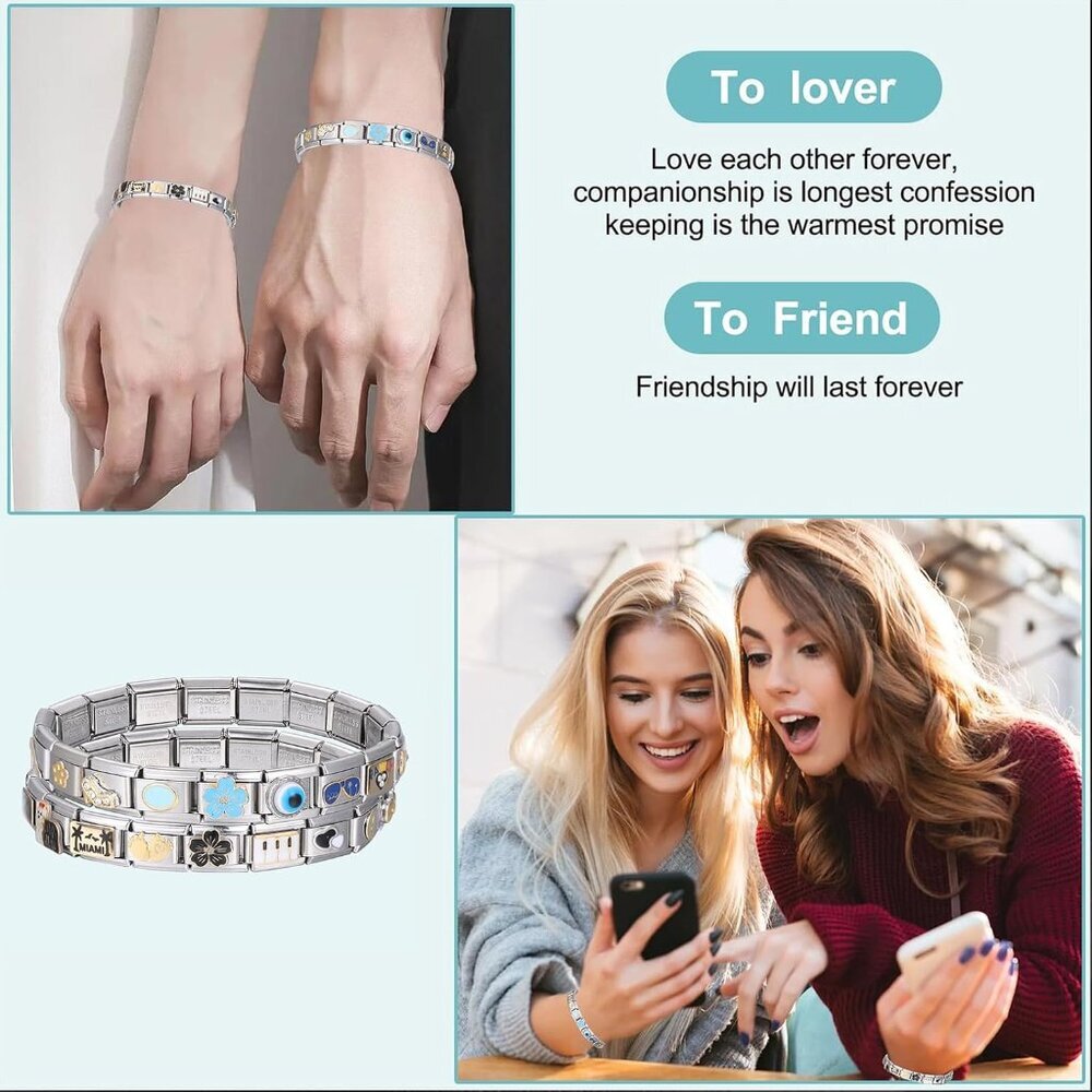 Italian Charms Bracelet Sets with 1Pcs Starter Brascelet 9Pcs Charms 9mm Italian - Picture 5 of 7